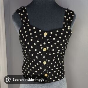 Monteau Smocked Black and White Polka Dot Crop Top